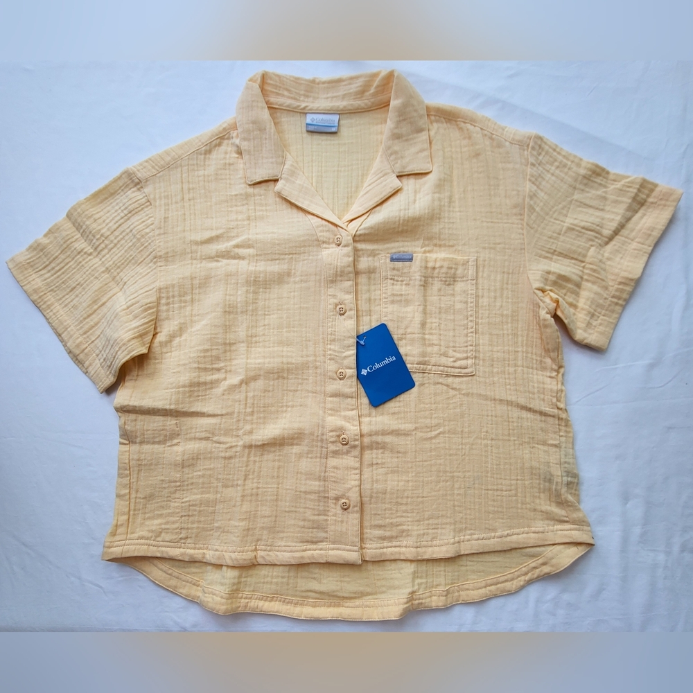 COLUMBIA Women's Holly Hideaway Breezy Short Sleeve Top - Size M - Yellow (NWT) - Picture 6 of 13